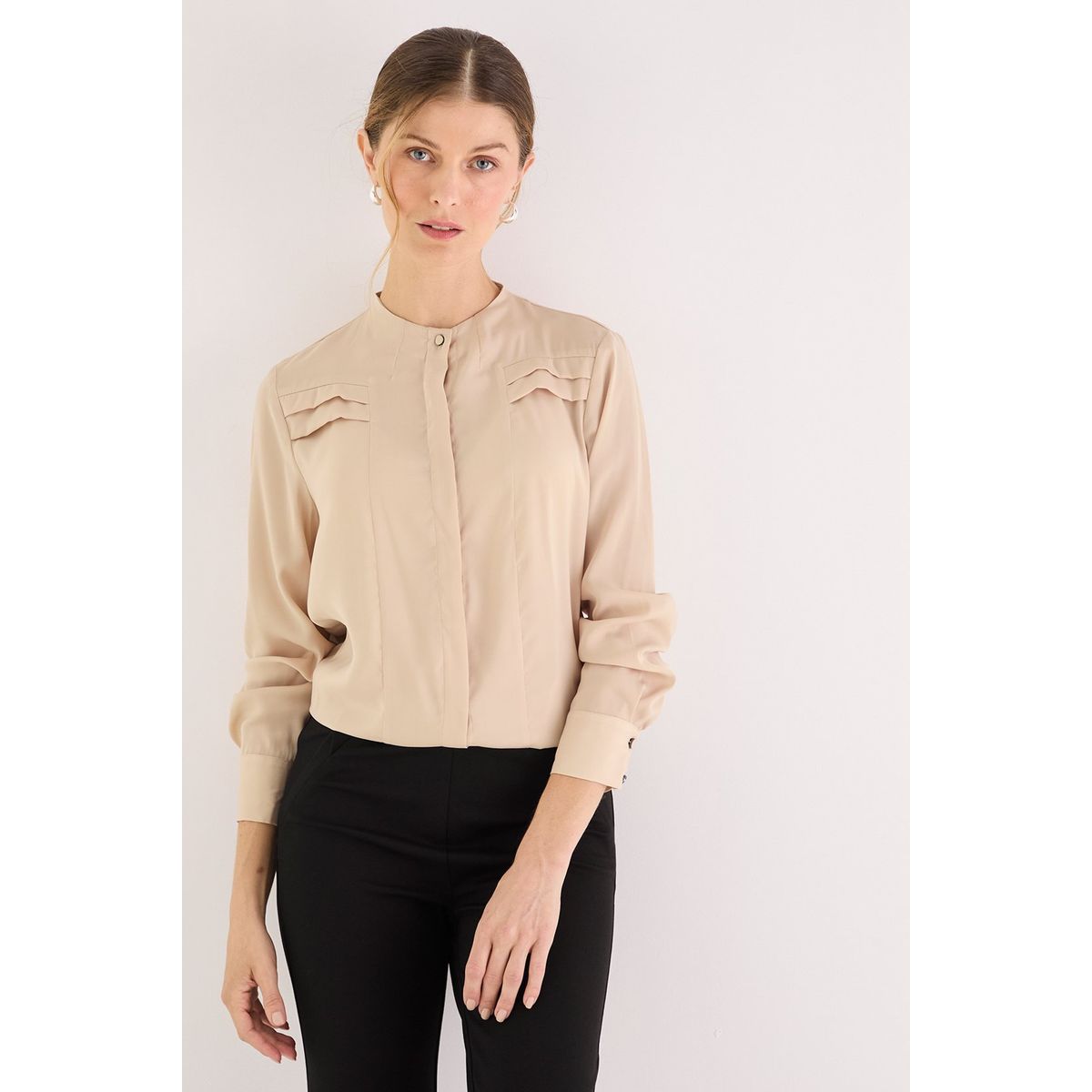MA GRIFFE - Blusa Manga Larga Beige Mujer Magriffe