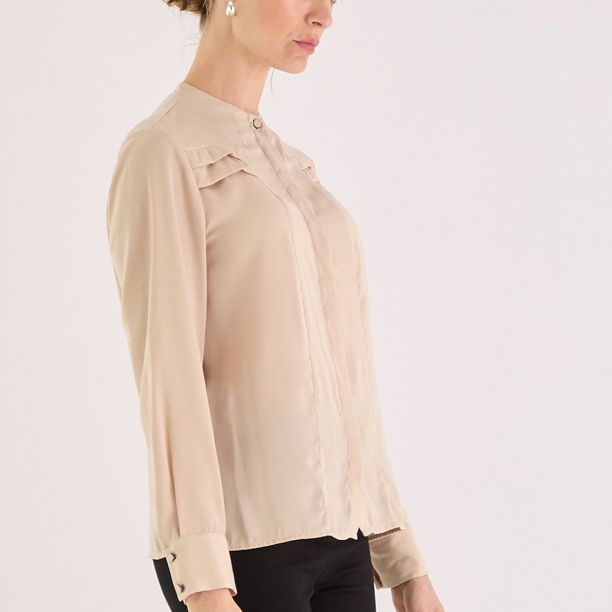 MA GRIFFE - Blusa Manga Larga Beige Mujer Magriffe