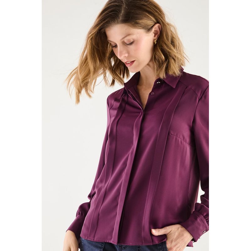 MA GRIFFE - Blusa Manga Larga Burdeo Mujer Magriffe