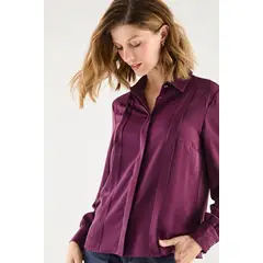 MA GRIFFE - Blusa Manga Larga Burdeo Mujer Magriffe