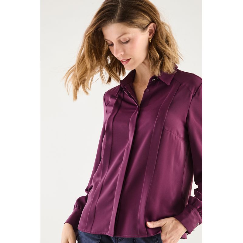 MA GRIFFE - Blusa Manga Larga Burdeo Mujer Magriffe