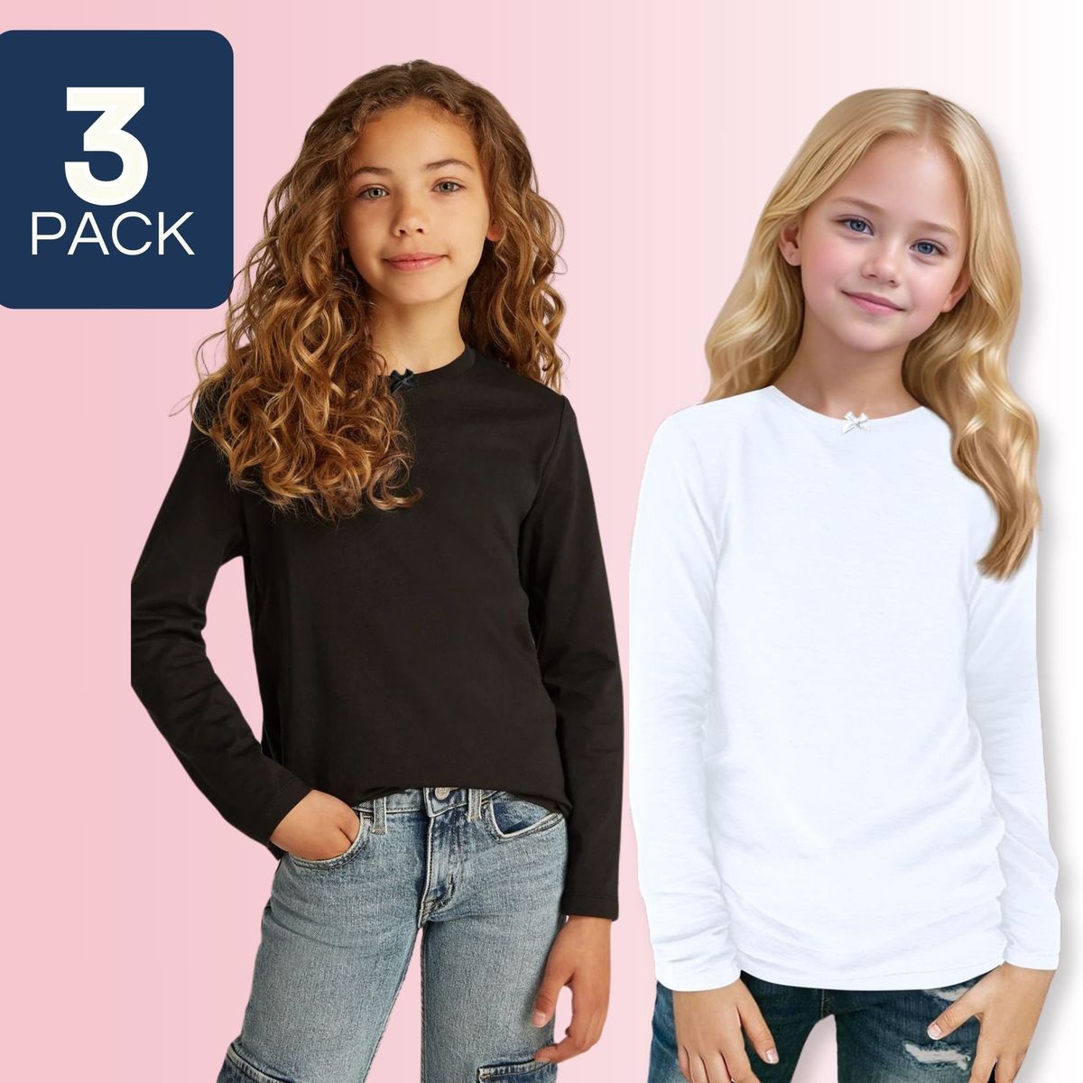 UTILISIMO - Pack 3 Camisetas Algodón Manga Larga Polera Niña Primera Capa