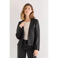 MA GRIFFE - Chaqueta De Antelina Abierta Negro Magriffe