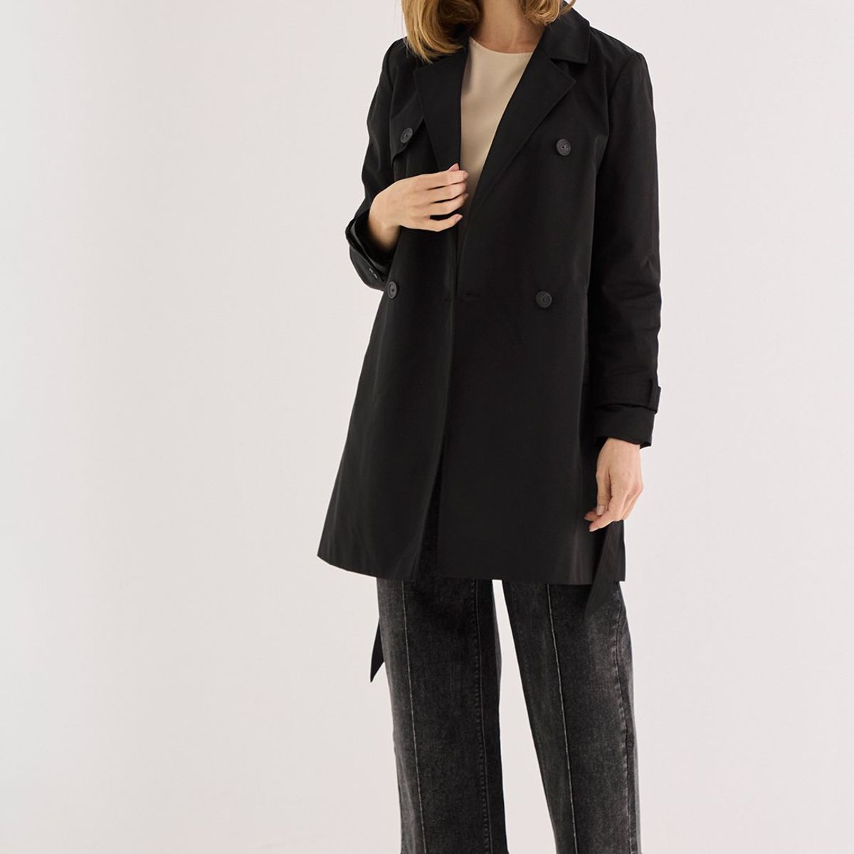 MA GRIFFE - Trench Negro Mujer Magriffe