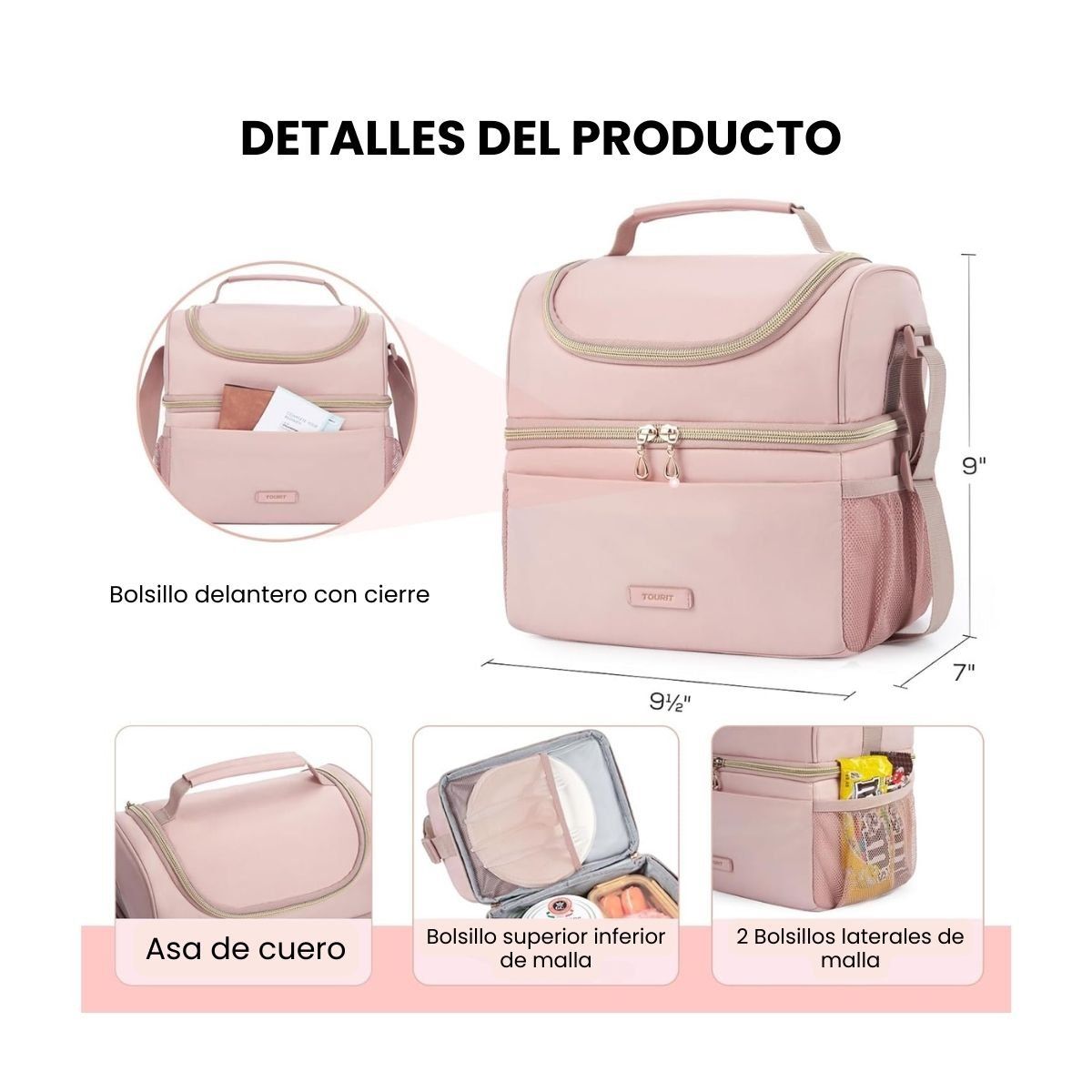 TOURIT - Tourit Lonchera Térmica de Doble Compartimiento 9L- Rosado