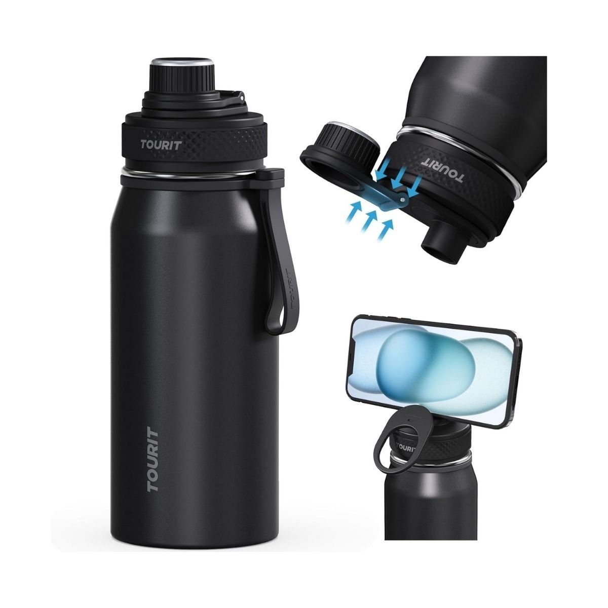 TOURIT - Tourit Botella de Agua Térmica Deportiva 32oz - Negro.