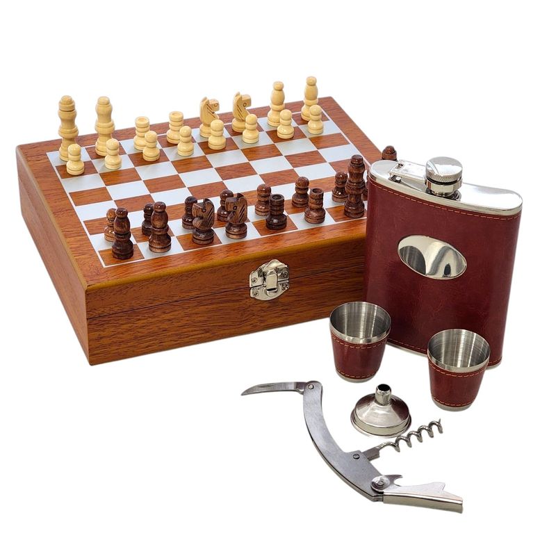 OEM - Set Juego Ajedrez Con Petaca 8oz (240ml) y Accesorios 10435