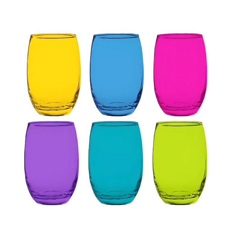 CRISTAL - Set 6 Vasos Bajos Mikonos Full Color 460cc