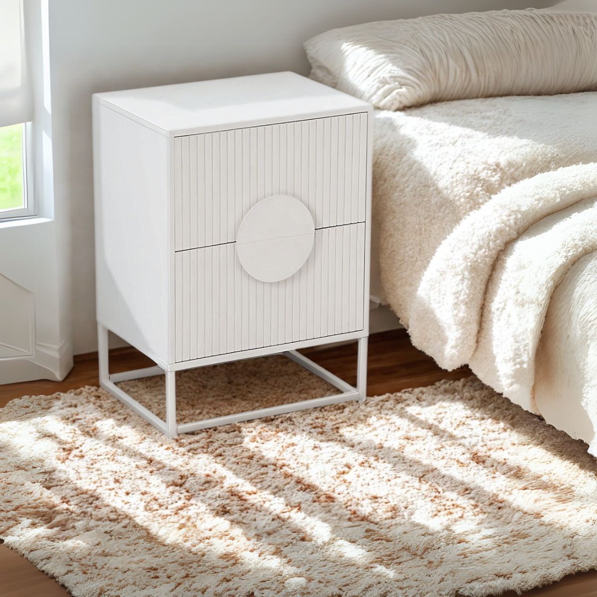 SPACE HOME - Velador Lumière 2 Cajones amplios estilo moderno blanco