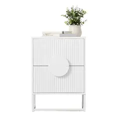 SPACE HOME - Velador Lumière 2 Cajones amplios estilo moderno blanco