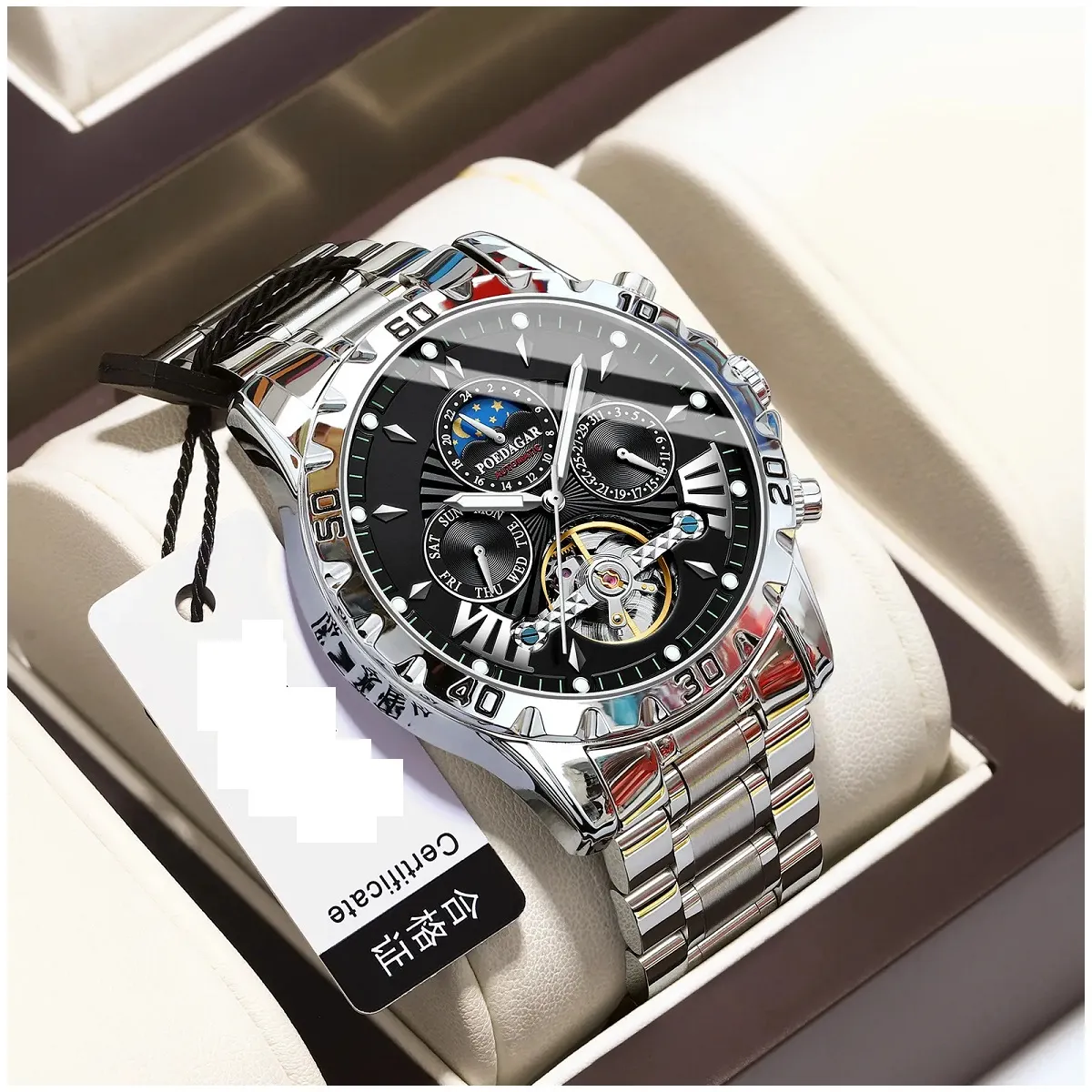 STARTECHOFFICE - Reloj Automático de Lujo Hombre Movimiento Mecánico Impermeable 3ATM Diseño Luminoso Calendario