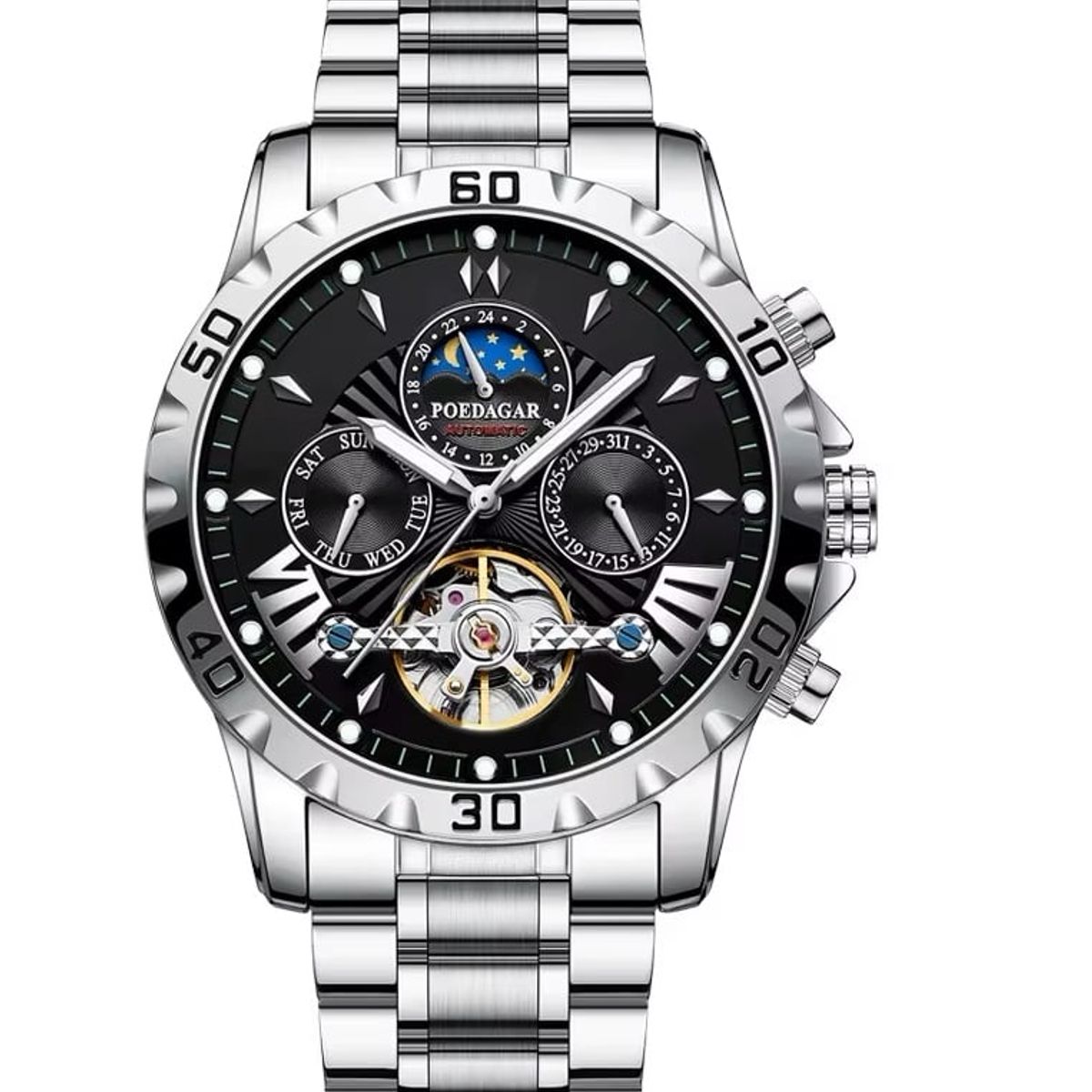 STARTECHOFFICE - Reloj Automático de Lujo Hombre Movimiento Mecánico Impermeable 3ATM Diseño Luminoso Calendario