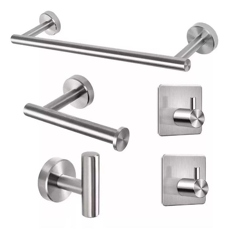 GENERICO - Set De 5 Accesorios De Baño Acero Inoxidable Plata.