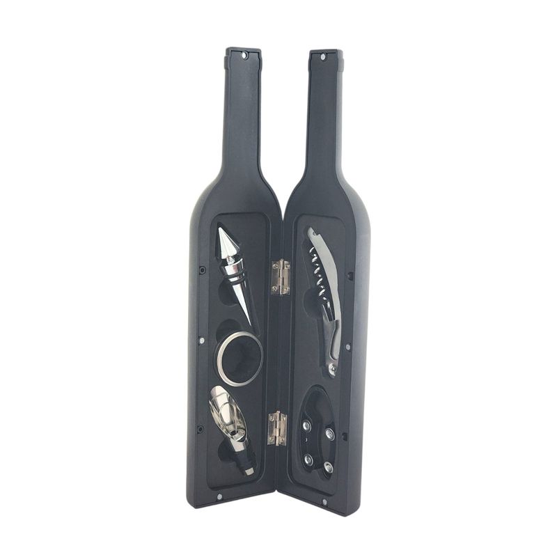 OEM - Set 5 Pz Descorchador Estuche Botella Vino Negro 50031