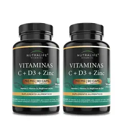 NUTRALIFE - Vitaminas C + D + Zinc Lf 180 Capsulas 2x90 Caps
