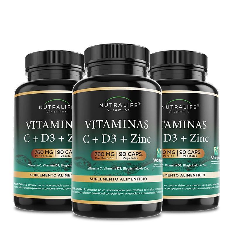 NUTRALIFE - Vitaminas C + D + Zinc Lf 270 Capsulas 3x90 Caps