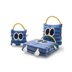 GENERICO - MANTA FRAZADA 3 EN 1 BOLSA TIPO ALMOHADA AZUL RAYA