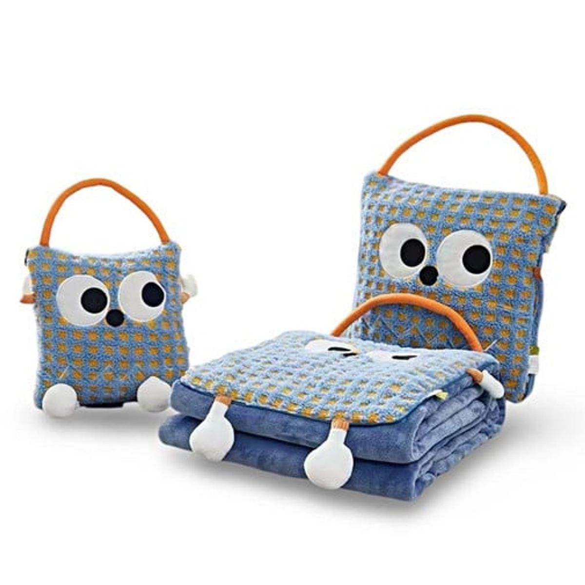 GENERICO - MANTA FRAZADA 3 EN 1 BOLSA TIPO ALMOHADA AZUL CUADRO