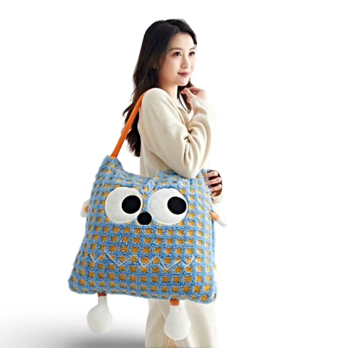 GENERICO - MANTA FRAZADA 3 EN 1 BOLSA TIPO ALMOHADA AZUL CUADRO