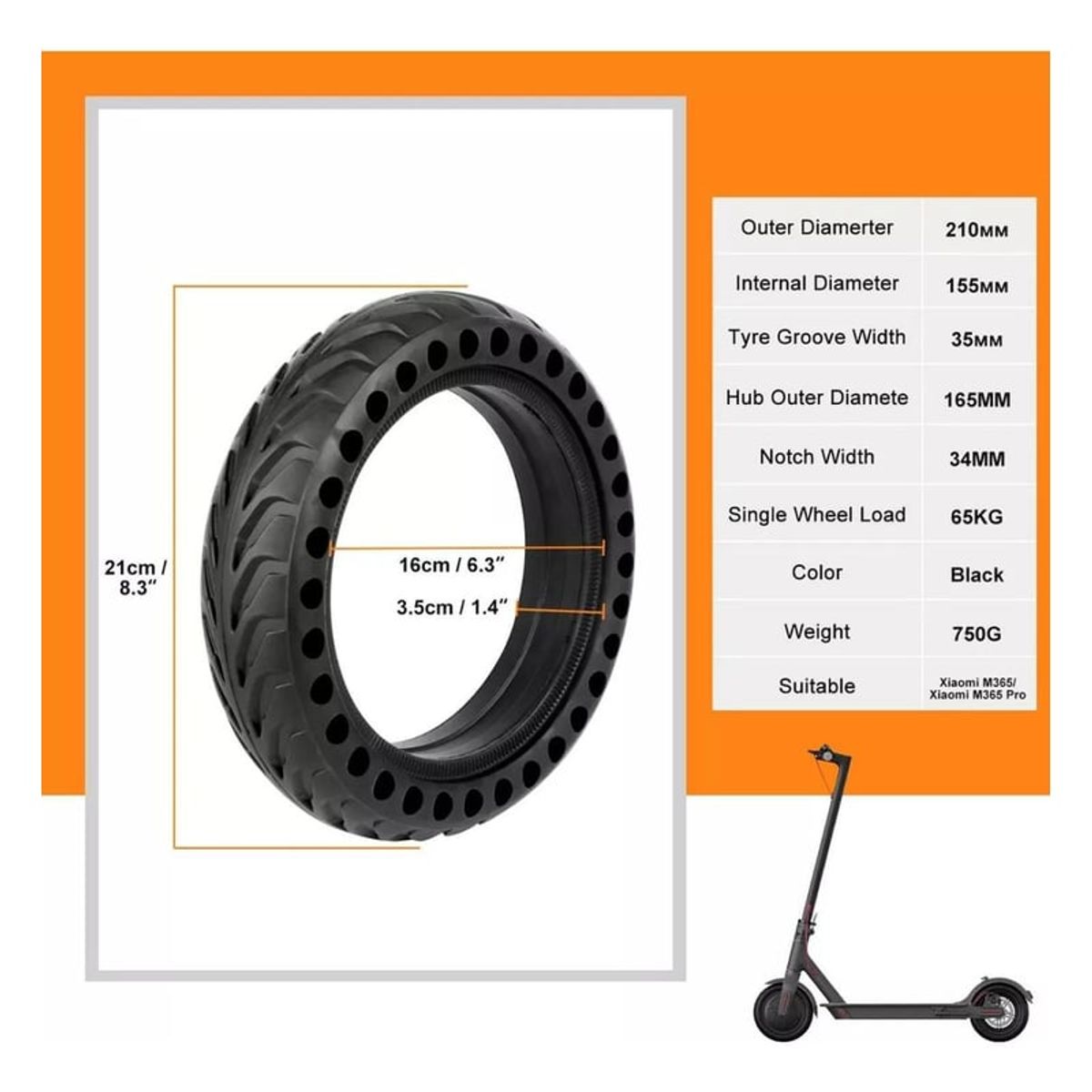 GENERICO - Neumático Para Scooter Xiaomi M365/ Muvter - 1 Rueda Solida