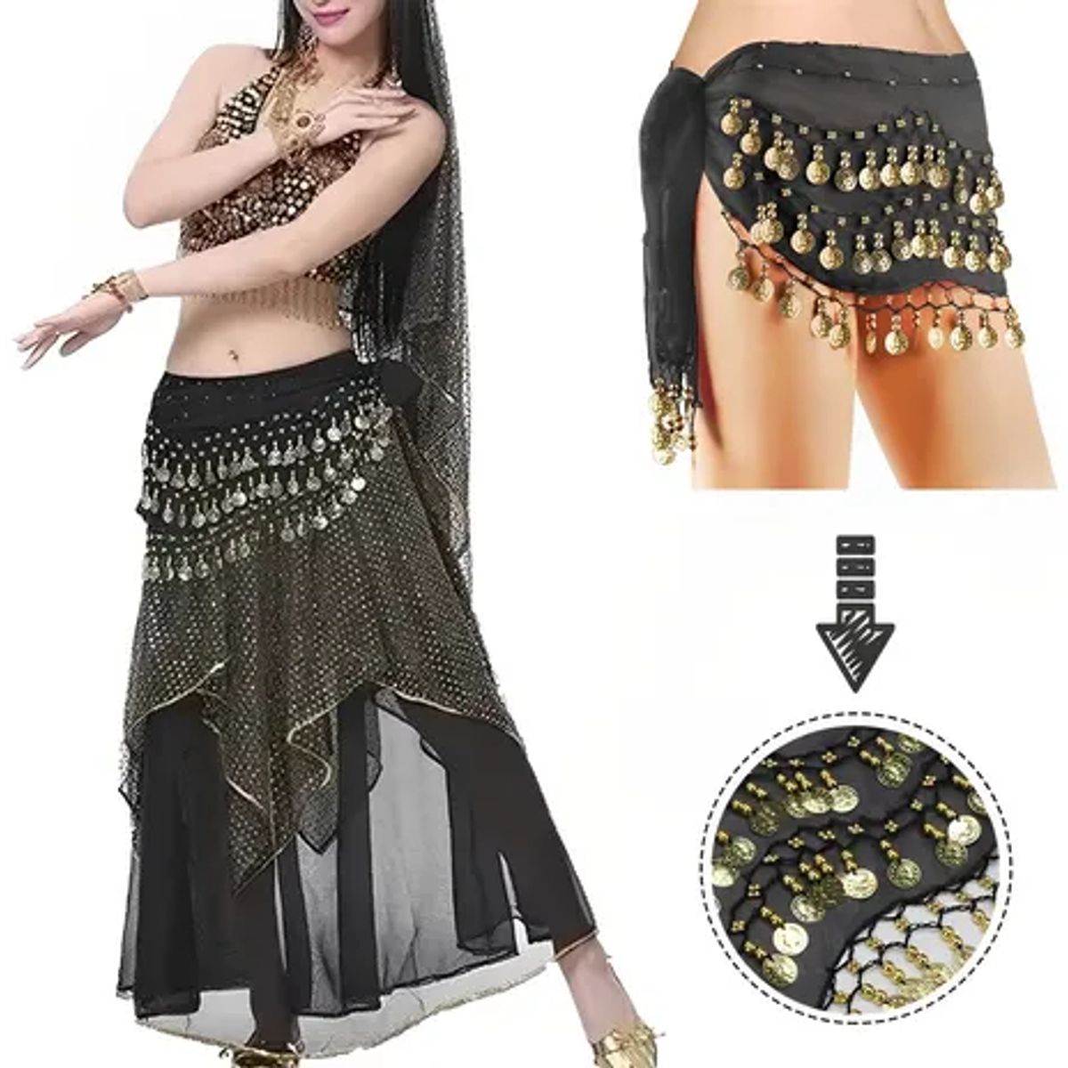 EDWINAYY - Fajilla Bellydance Monedas Danza árabe Chifon Falda Zumba