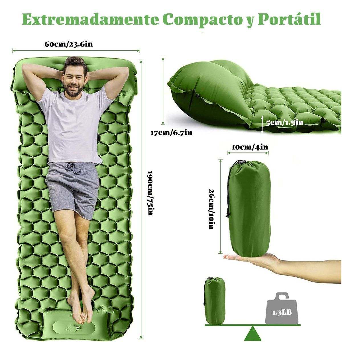 GENERICO - Colchoneta De Dormir Inflable Con Bomba De Pie-Verde