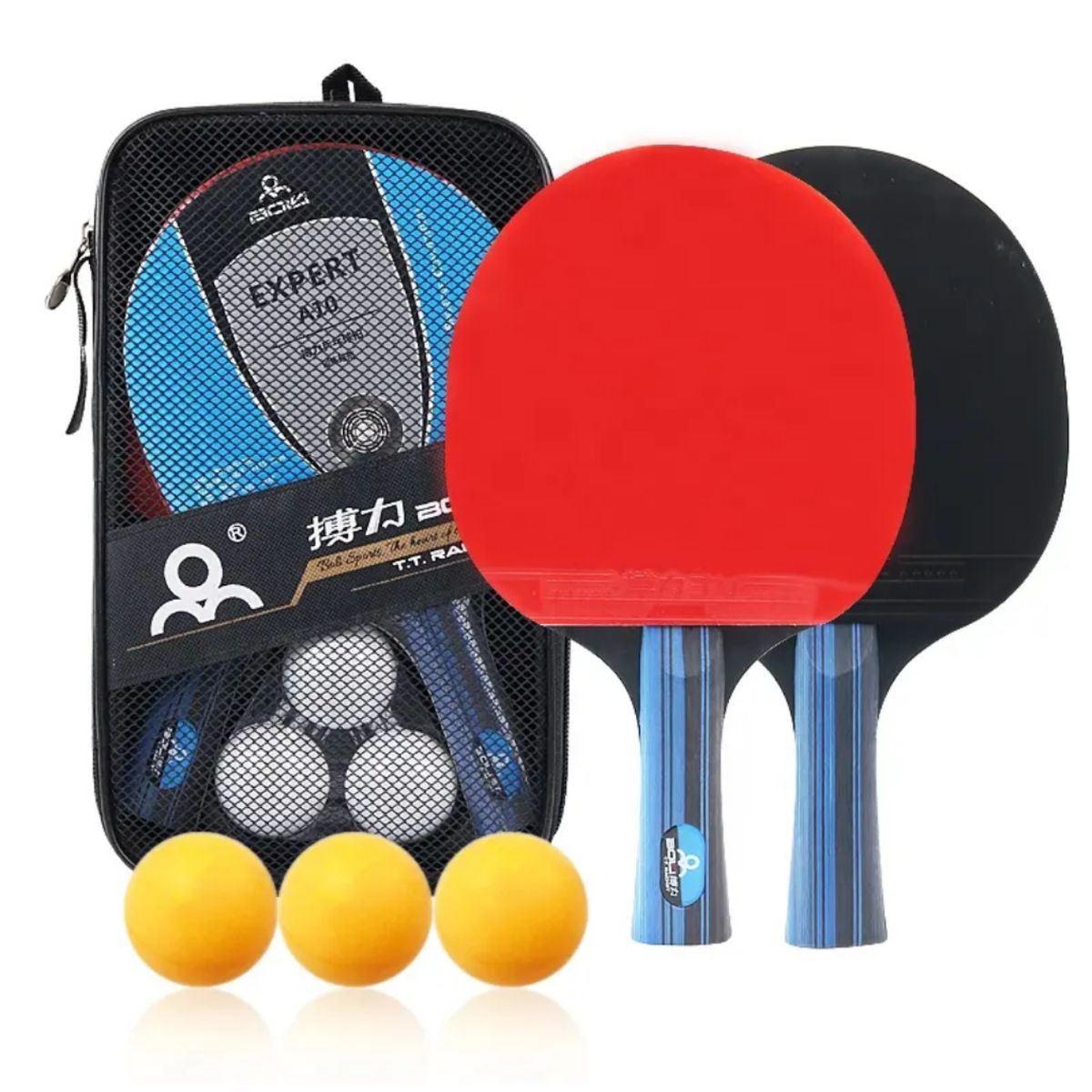 GENERICO - pack de 2 Paletas de Ping Pong 5 estrellas +3 pelotas+ bolsa