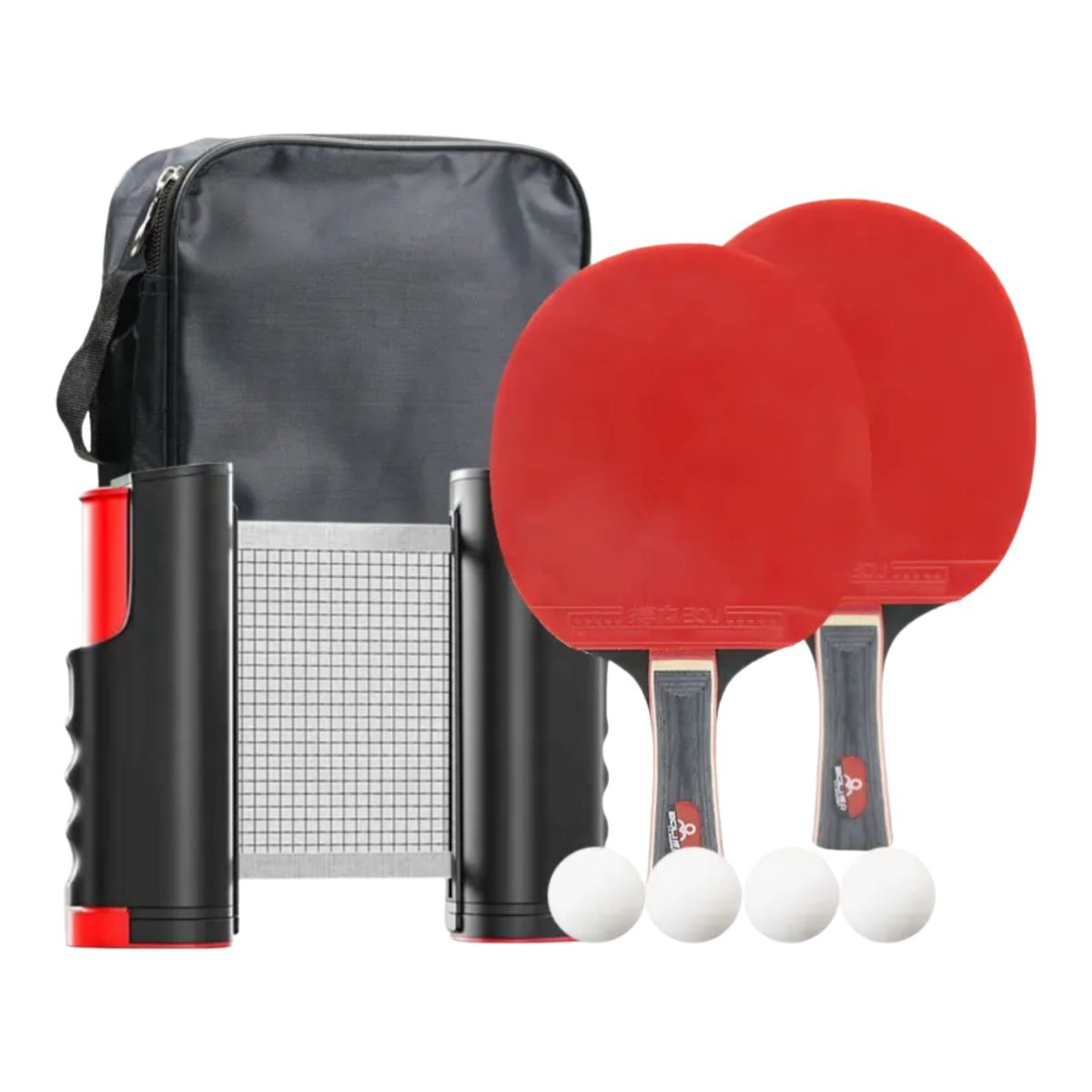 GENERICO - Pack 2 Paletas De Ping Pong + 4 Pelotas + Malla + Estuche