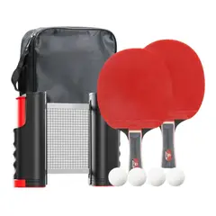 GENERICO - Pack 2 Paletas De Ping Pong + 4 Pelotas + Malla + Estuche