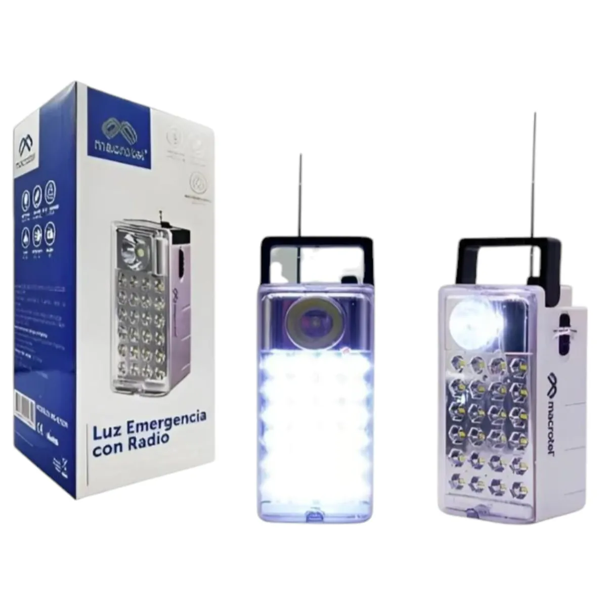 MACROTEL - Lámpara De Emergencia Macrotel Recargable 24Led Con Radio Fm