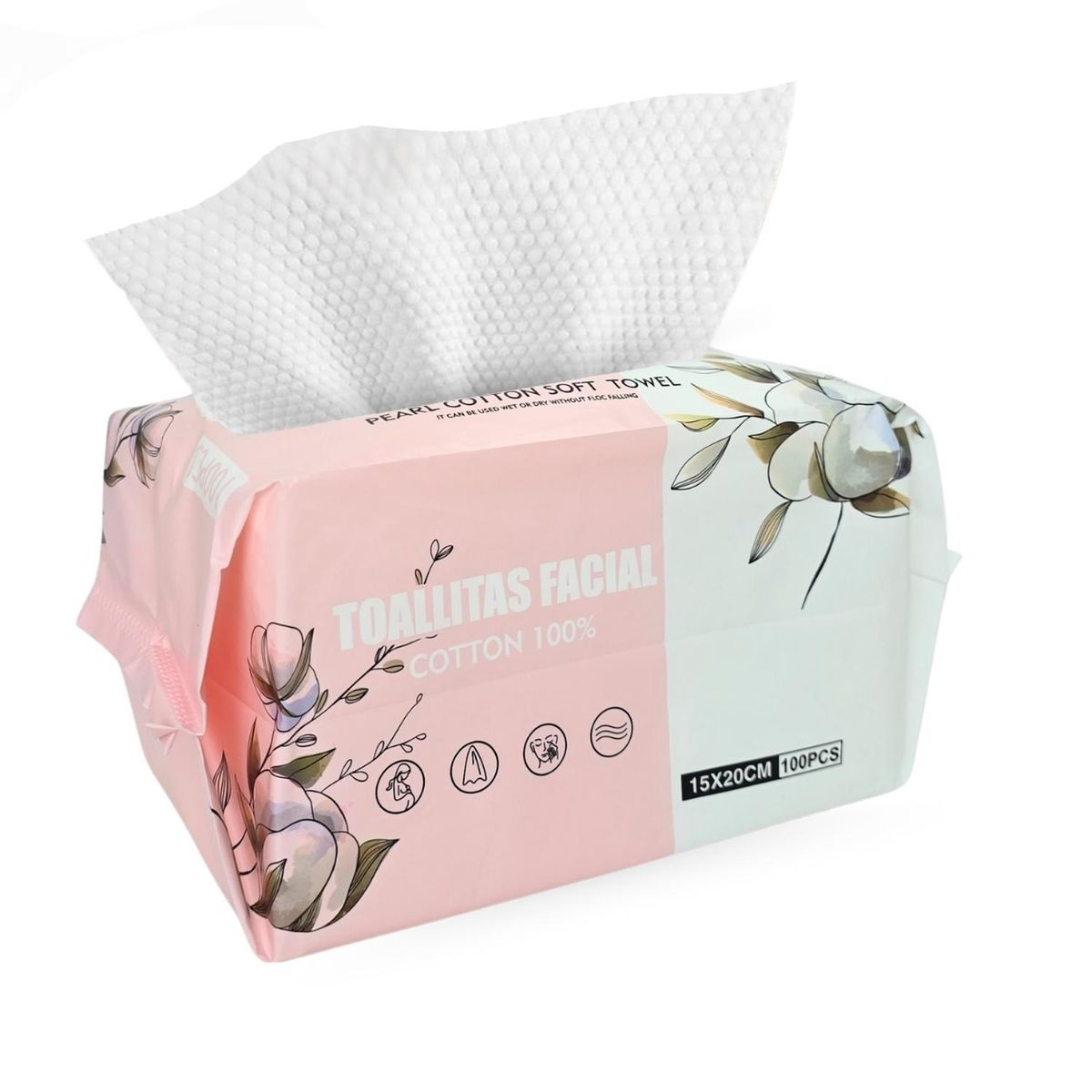 GENERICO - Toalla Facial Desechable de Algodón 15x20 cm - 100pcs Eidos - Blanco