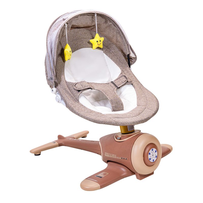 ALPHA - Silla Mecedora Electrica Bebe Avioncito SafeBaby Bluetooth Cafe claro