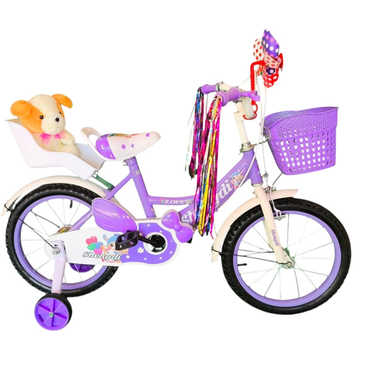 GENERICO - Bicicleta Aro 16 Infantil  Con Peluchero Lila Shengdi