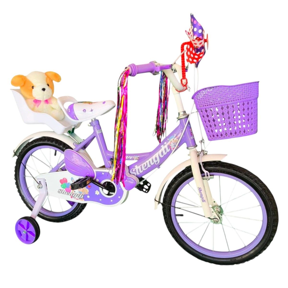 GENERICO - Bicicleta Aro 16 Infantil  Con Peluchero Lila Shengdi
