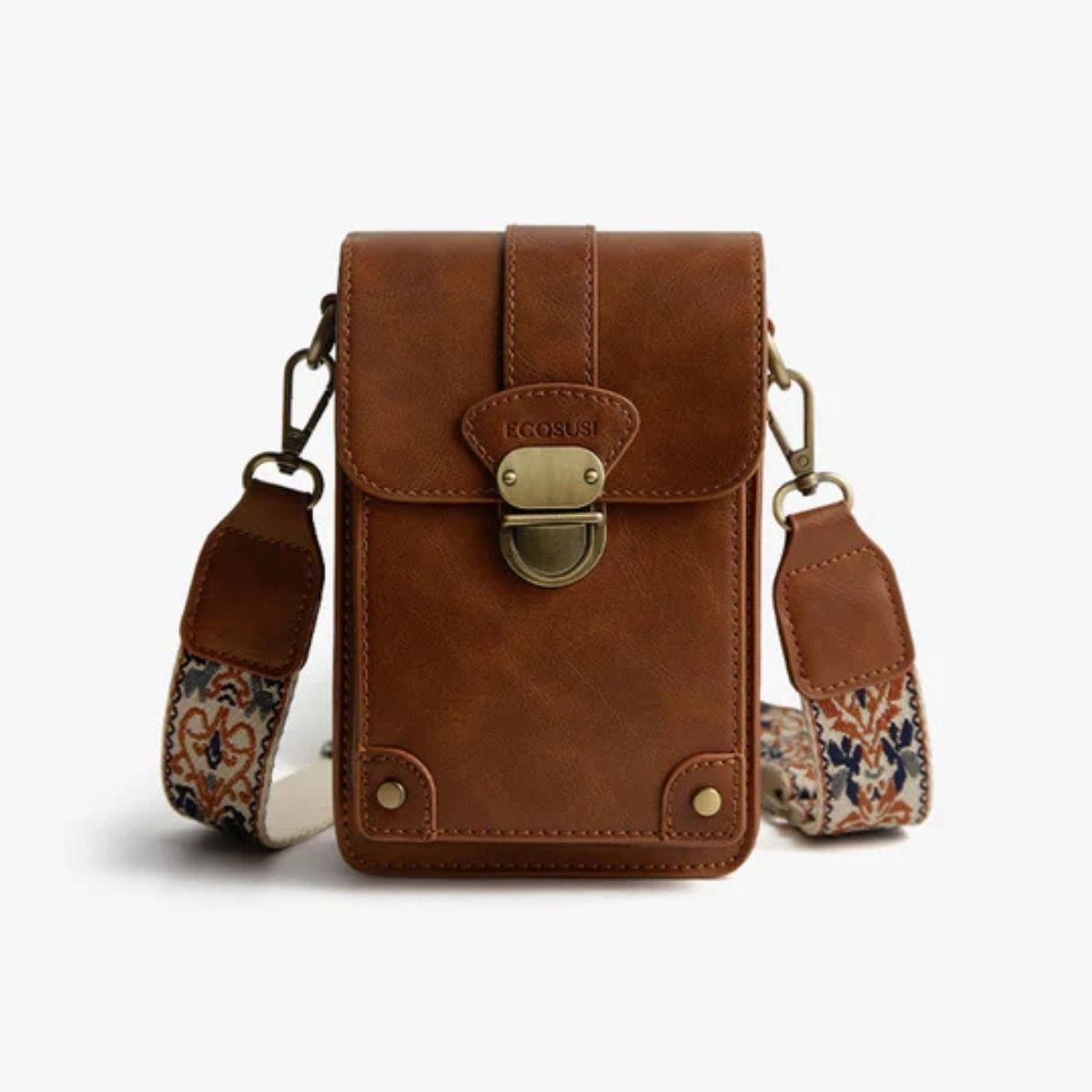 ECOSUSI - Ecosusi Bolso Cruzado Vintage para Teléfono - Marrón