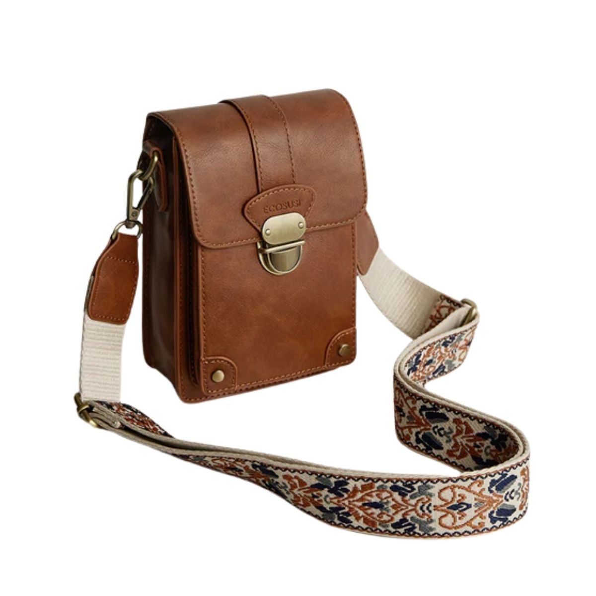 ECOSUSI - Ecosusi Bolso Cruzado Vintage para Teléfono - Marrón