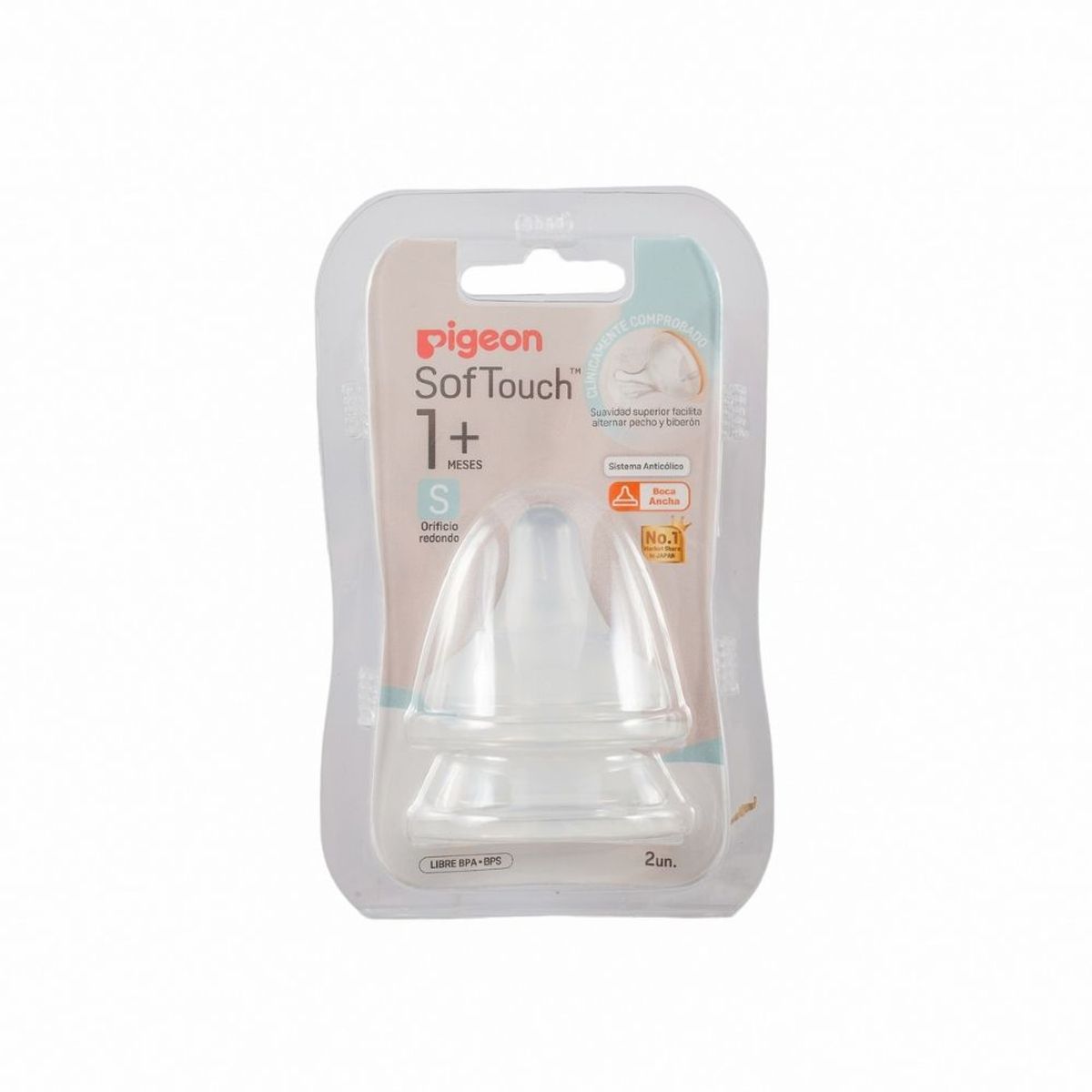 PIGEON - Pack 2 Tetinas Pigeon Softouch Boca Ancha Tamaño S