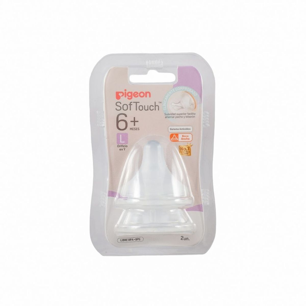 PIGEON - Pack 2 Tetinas Pigeon Softouch Boca Ancha Tamaño L