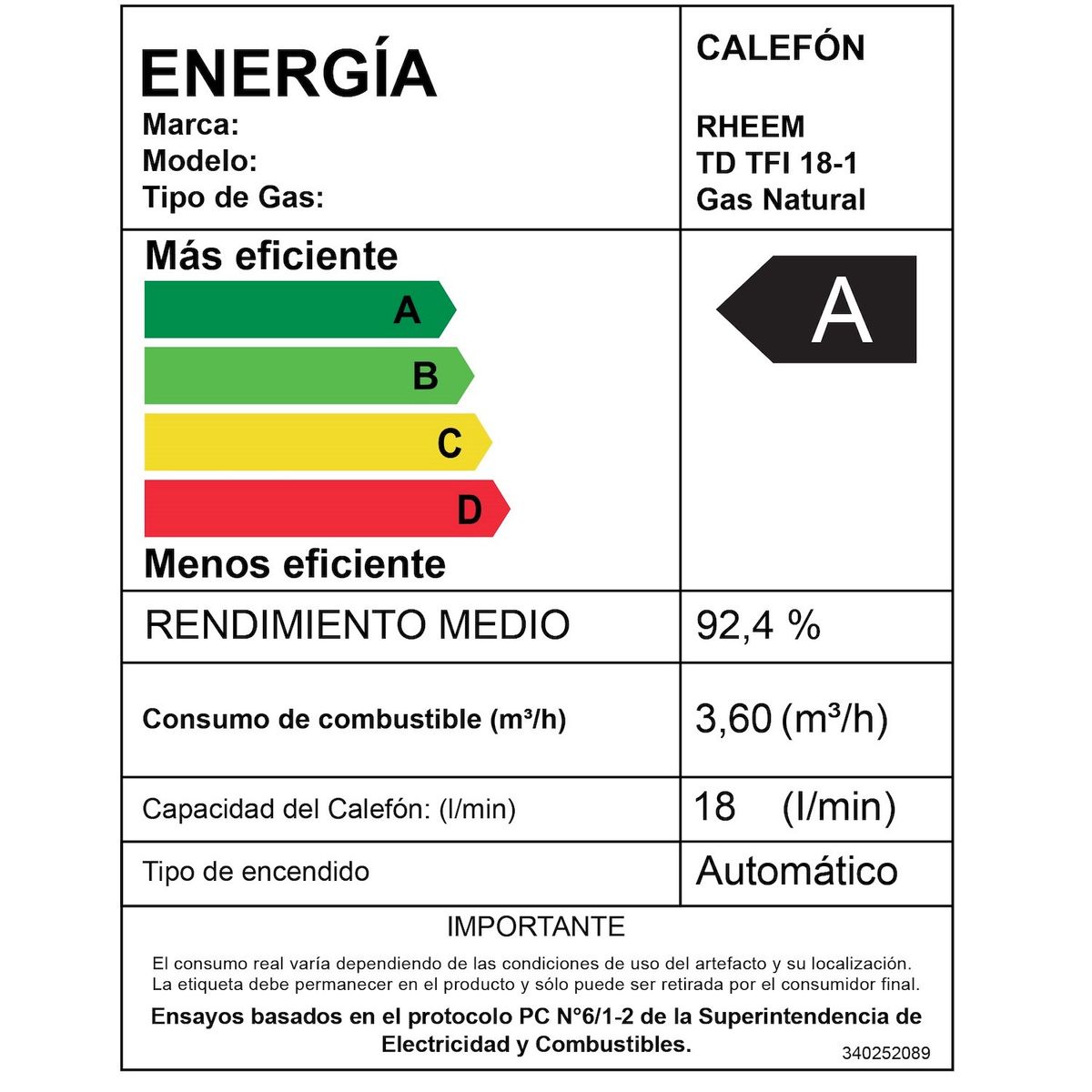 RHEEM - Calefont 18 L Gas Natural T. Forzado Compatible con Control Digital Rheem