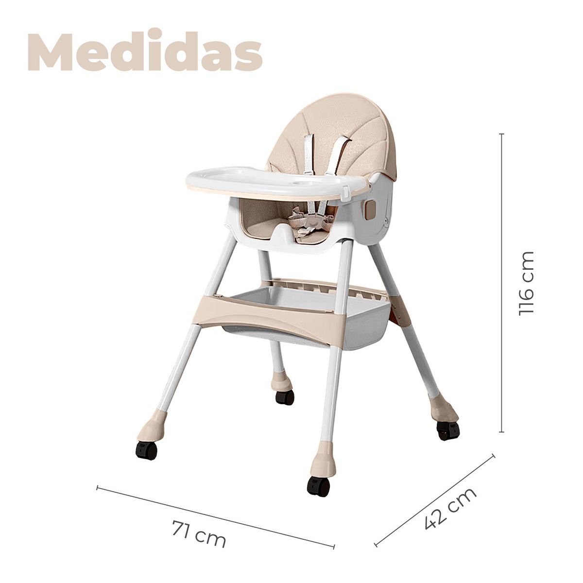 ALPHA - Silla Comer Bebe Doble Altura Safe Baby Beige