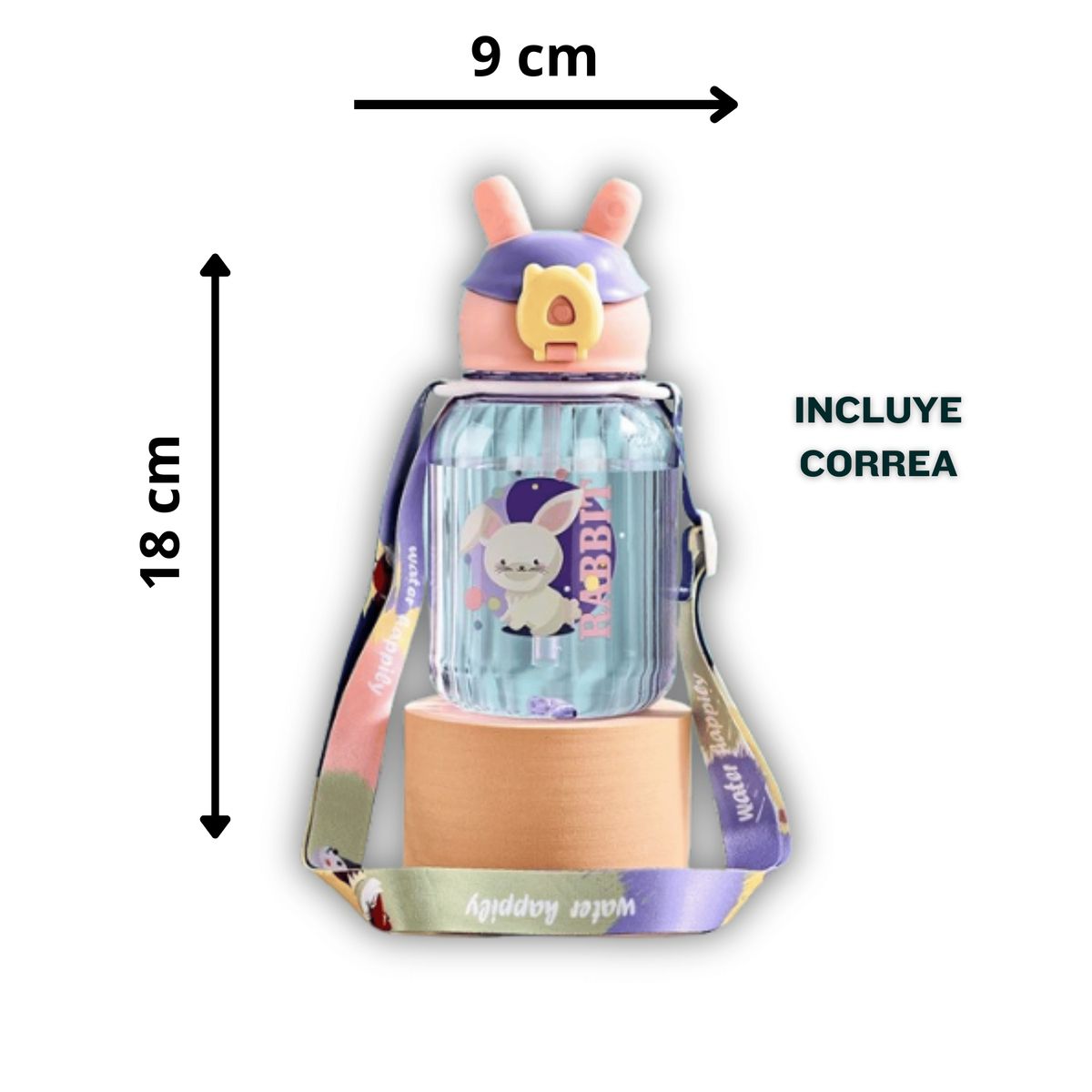LINE - Botella De 600ML Con Bombilla Kawai Niños Con Correa Rabbit