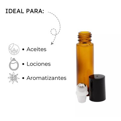 Imagen 2 del producto Roll On Frasco Vidrio Ambar Envase Botella 10ml Aceite 50pza