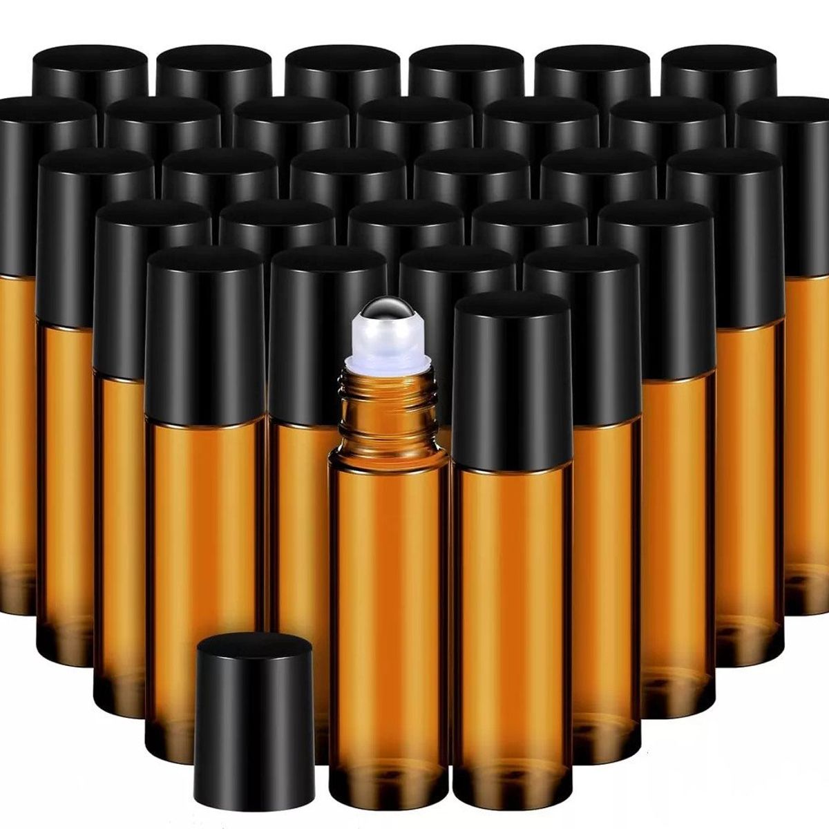 KUANGYE - Frasco Botella Roll On Vidrio 10 Ml Ambar 25 Piezas