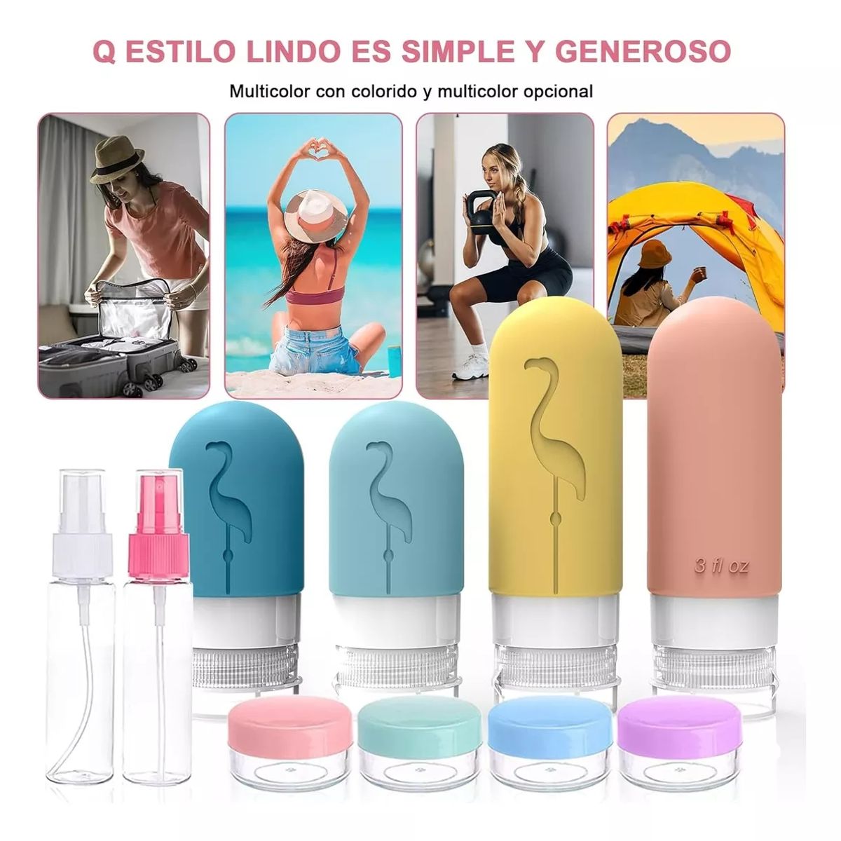 KUANGYE - Set Botella Viaje Portátil 17 Contenedores Accesorios Envase