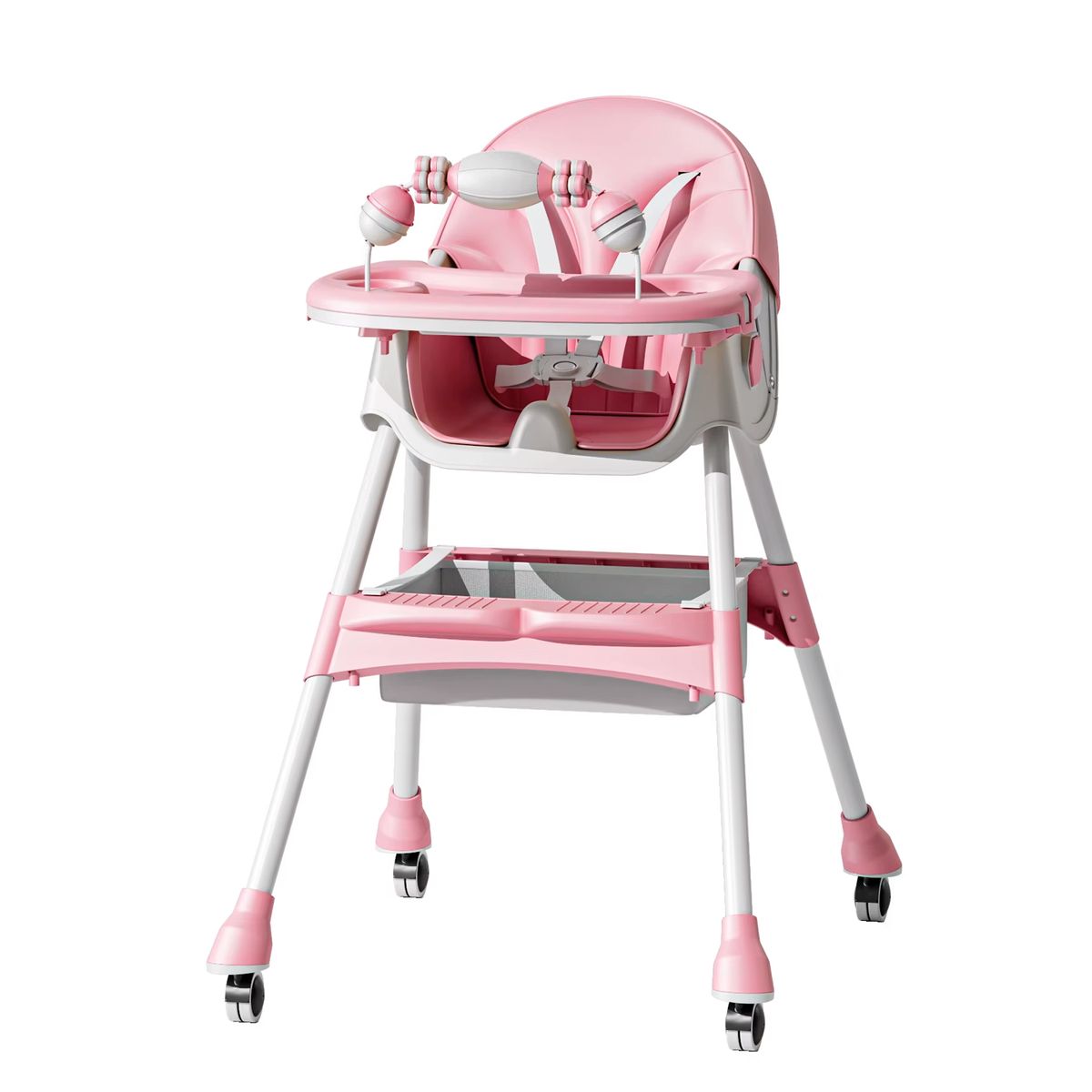 ALPHA - Silla Comer Bebe Doble Altura Safe Baby Entretenida Rosada