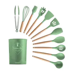 GENERICO - UTENSILIOS COCINA SILICONA 12 PCS - ANTIADHERENTES VERDE OSCURO