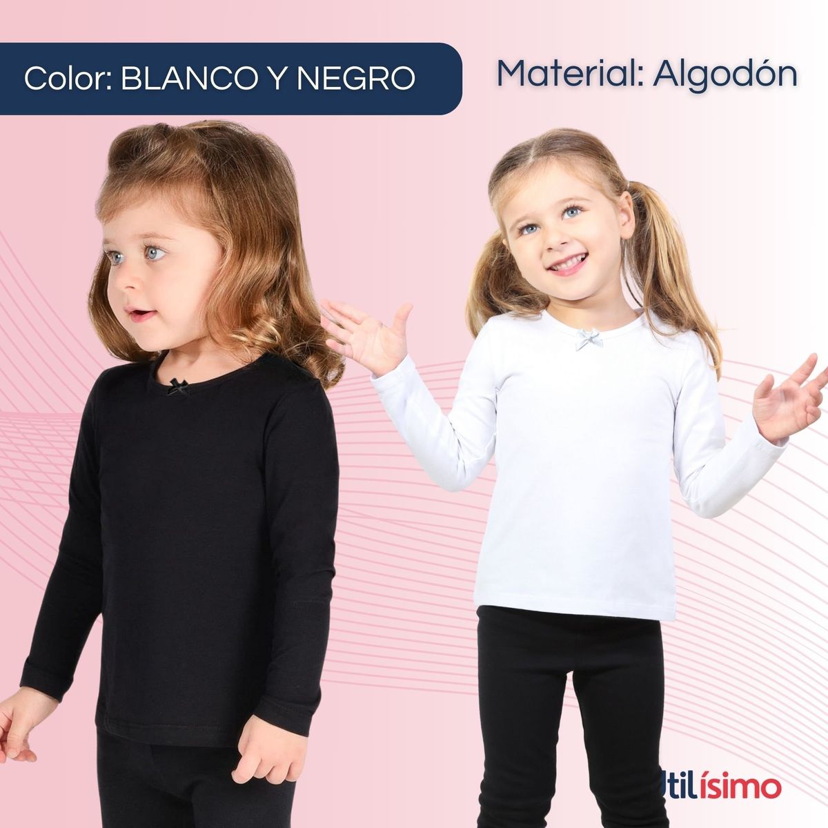 UTILISIMO - Pack 3 Camisetas Algodón Manga Larga Polera Niña Primera Capa