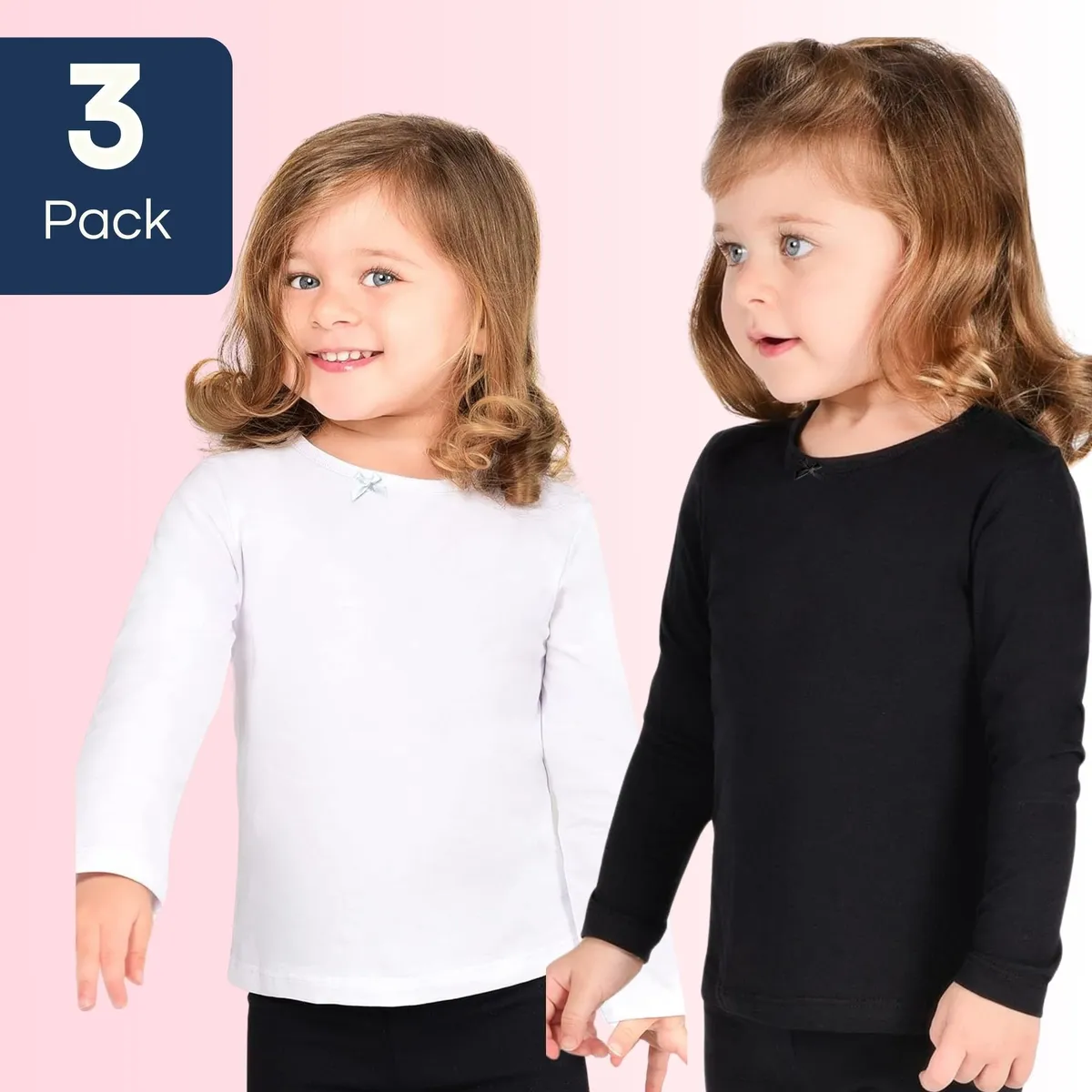 UTILISIMO - Pack 3 Camisetas Algodón Manga Larga Polera Niña Primera Capa