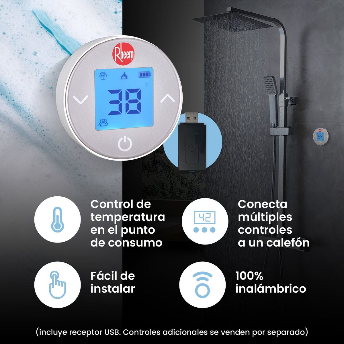 RHEEM - Calefont 21 L Gas Natural T. Forzado + Control digital Rheem
