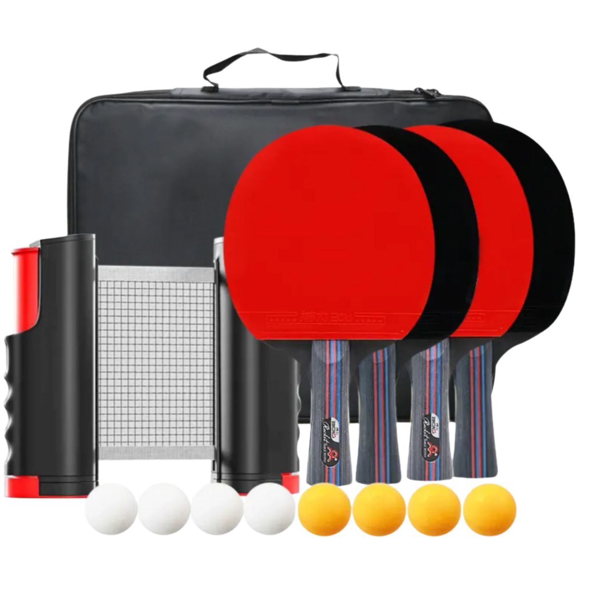 GENERICO - Kit 4 Paletas De Ping Pong + Malla + 8 Pelotas + Estuche